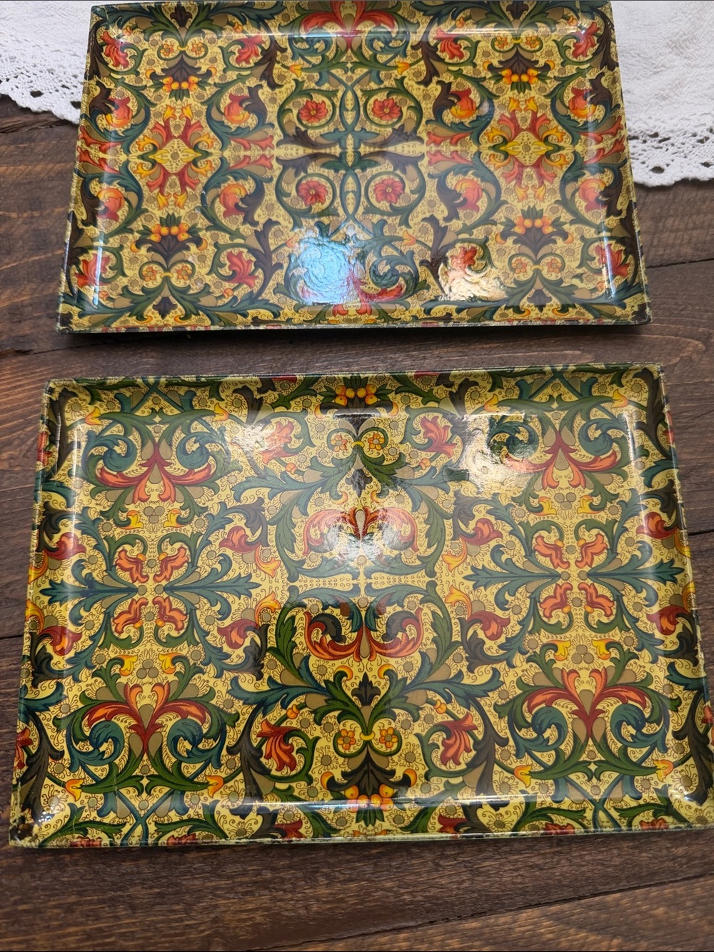 Vintage MCM Viking Imports Florentine Paper Mache Trinket Trays - Set of 2